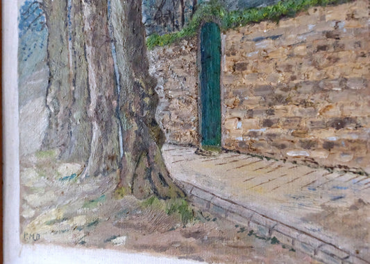 Trees And Church Painting | Oil On Board