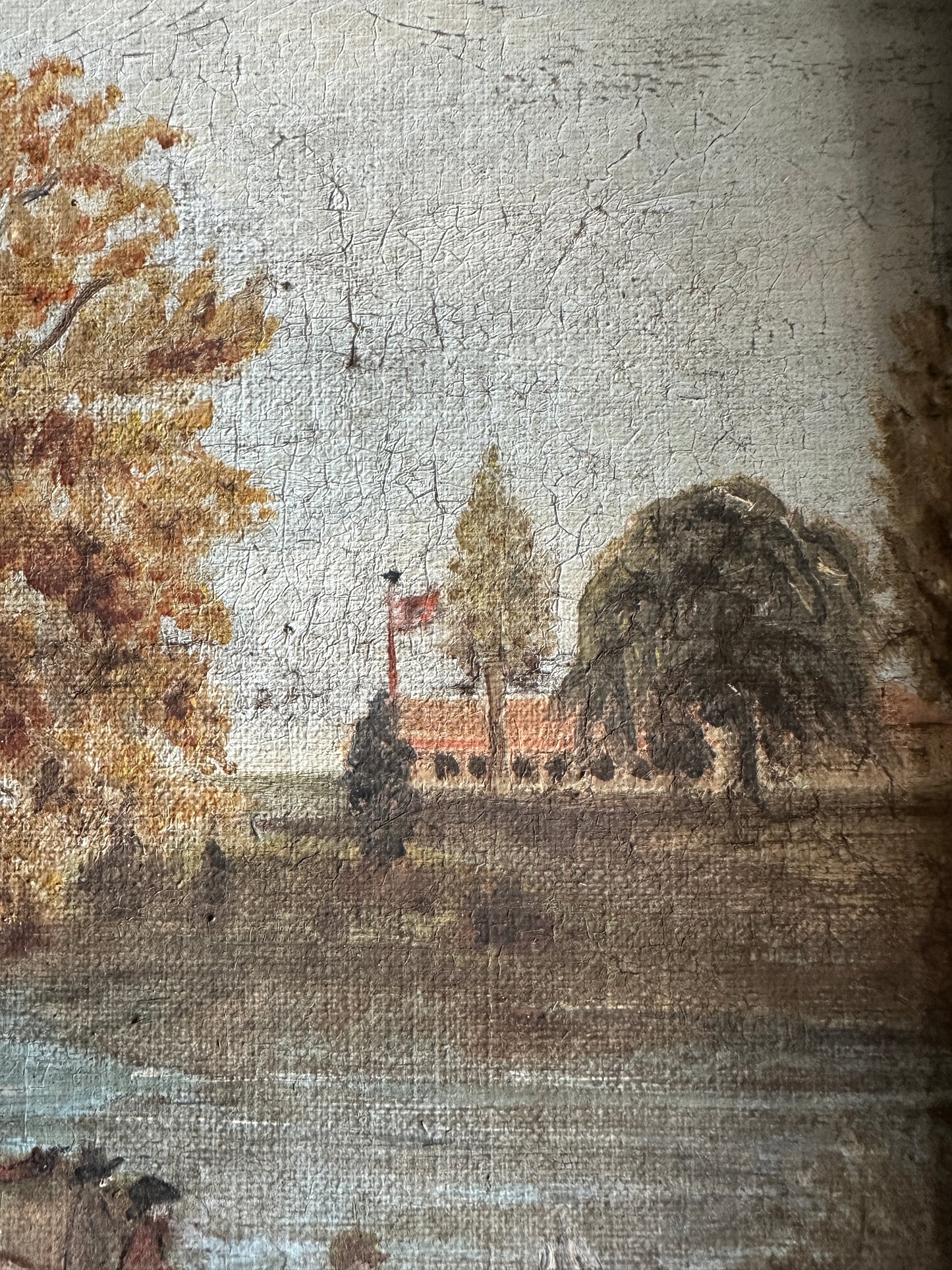 European Parkside River Painting | Oil On Board