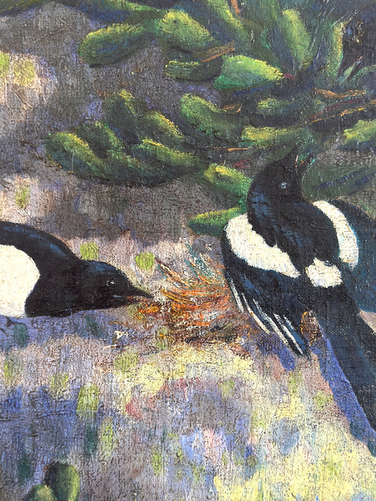 Magpies in the Pines | Original Oil on Canvas