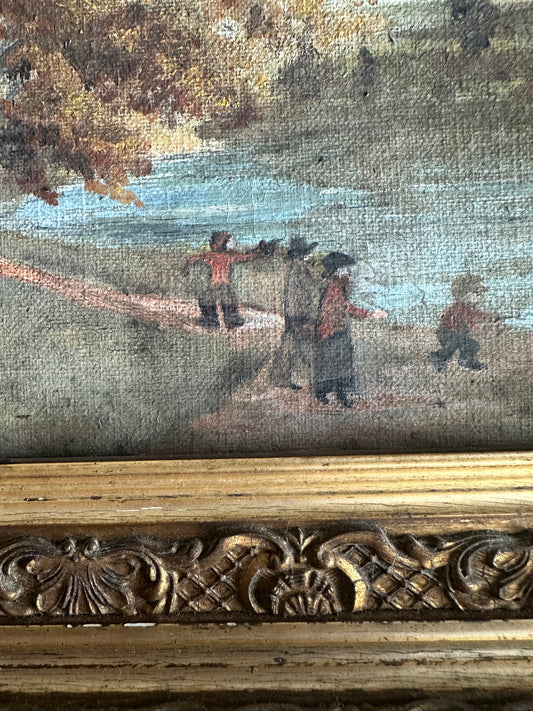 European Parkside River Painting | Oil On Board