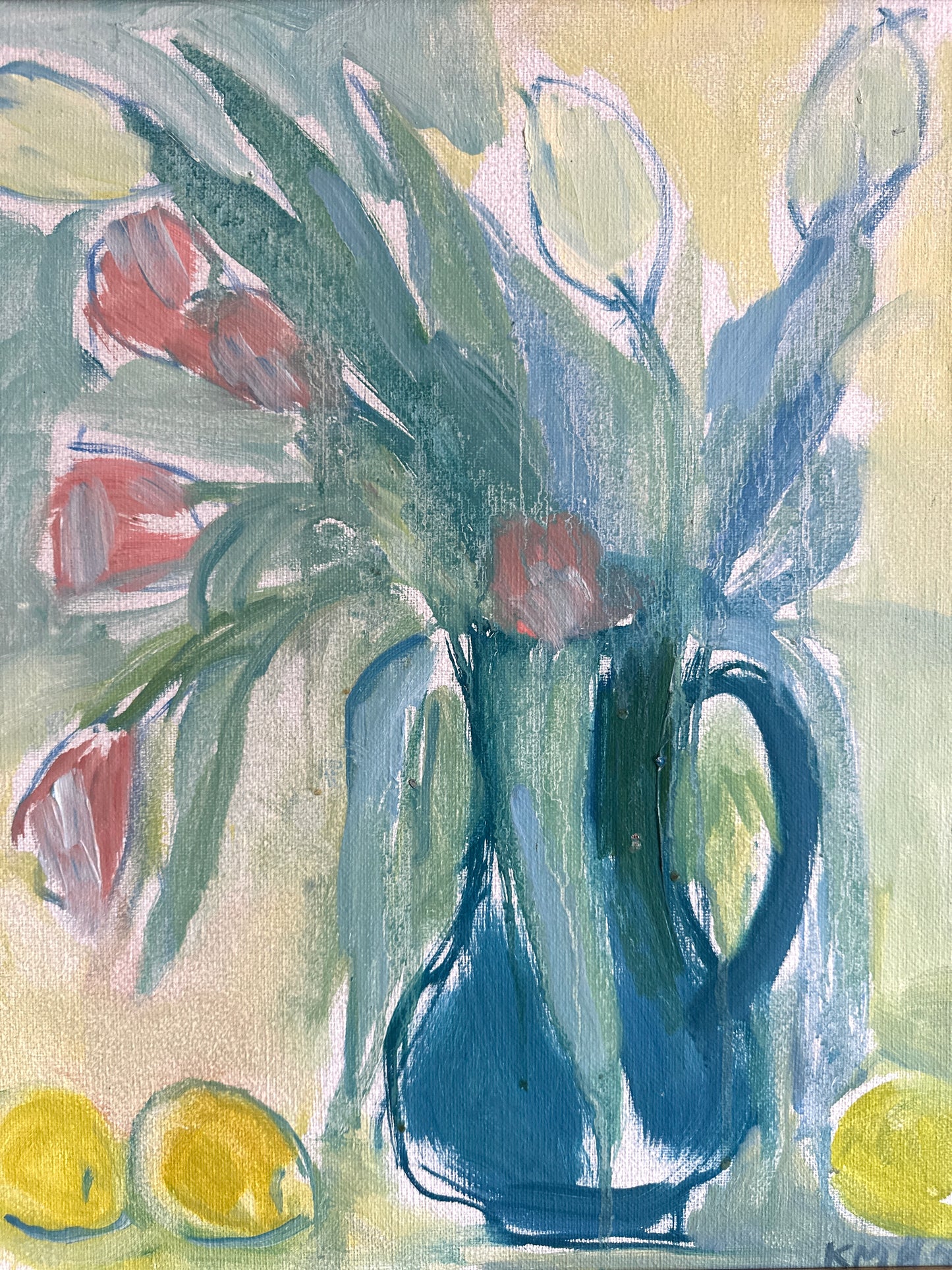 Tulips & Yellow Apples - 1950 | Oil Painting On Canvas