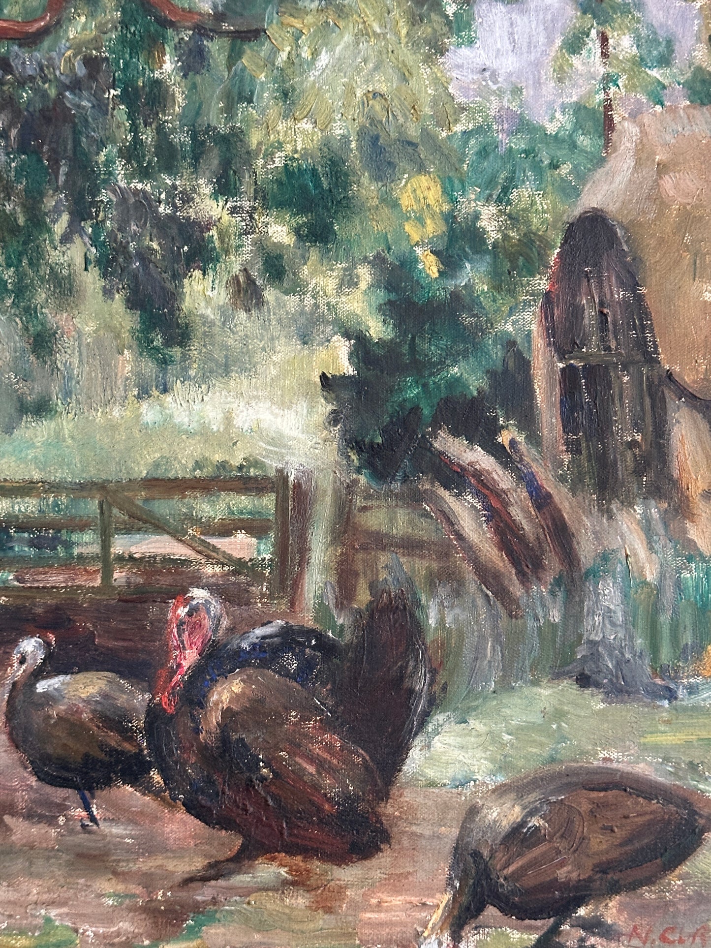 Turkeys In The Farmyard | Oil On Canvas Painting