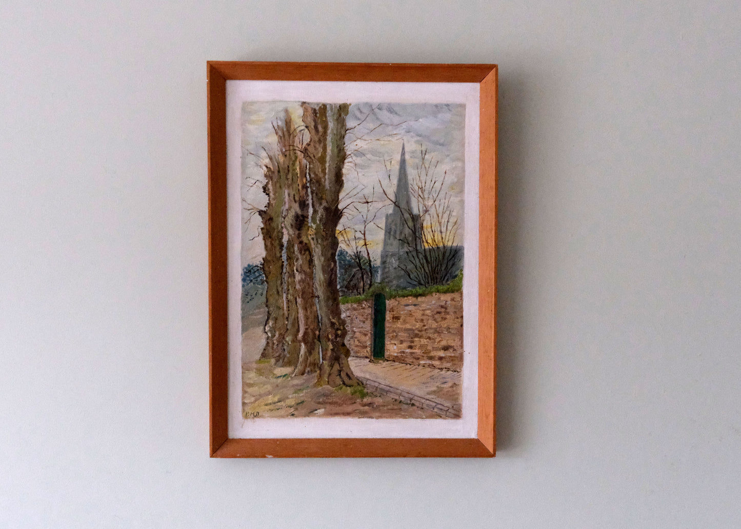 Trees And Church Painting | Oil On Board