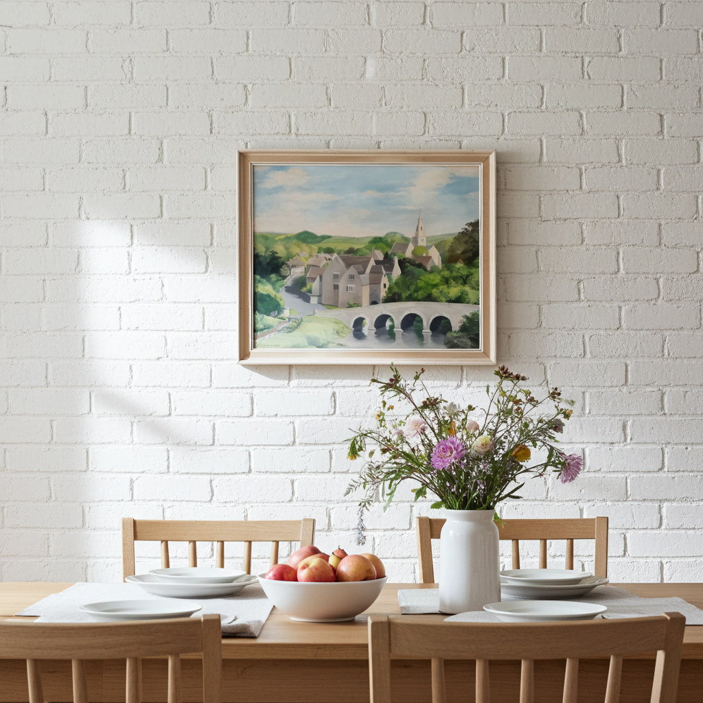 Bridge & Village Painting | Oil On Board